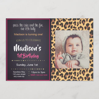 Roze Cheetah Birthday Uitnodiging met foto