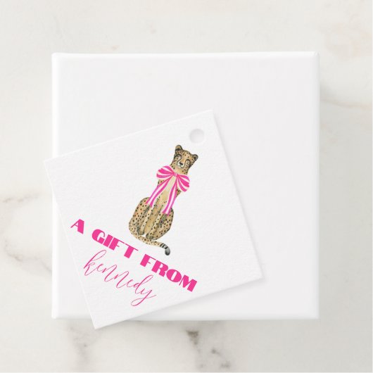 Roze Cheetah Bow Gift Label (In situ)