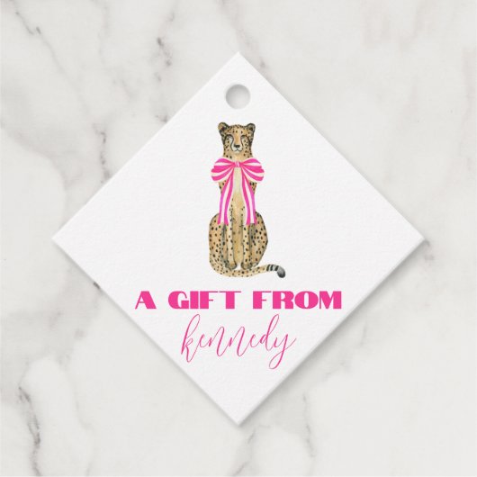 Roze Cheetah Bow Gift Label (Voorkant)