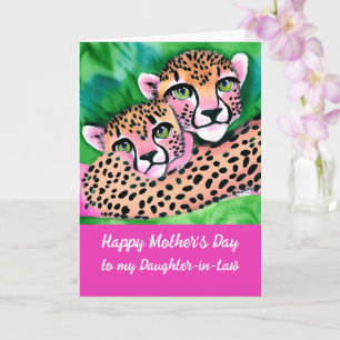 Roze Cheetah Cub + mam Moederdag schoondochter Kaart