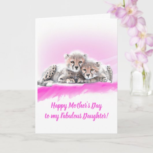 Roze Cheetah Cubs Fabulous Daughter Moederdag Kaart (Orchidee)