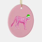 Roze Cheetah in een Santa Hat Keramisch Ornament (Rechts)