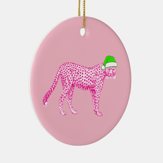 Roze Cheetah in een Santa Hat Keramisch Ornament (Rechts)