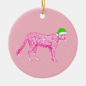 Roze Cheetah in een Santa Hat Keramisch Ornament (Voorkant)