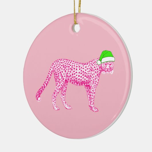 Roze Cheetah in een Santa Hat Keramisch Ornament (Links)