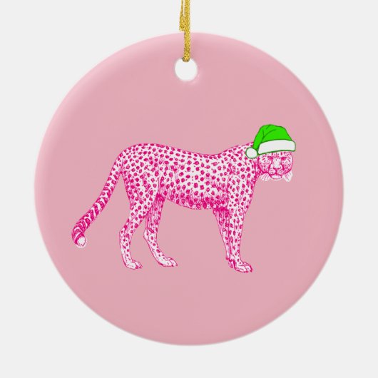 Roze Cheetah in een Santa Hat Keramisch Ornament (Achterkant)