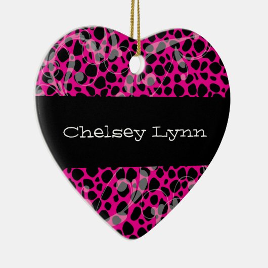 Roze Cheetah-kerstversiering afdrukken Keramisch Ornament (Rechts)