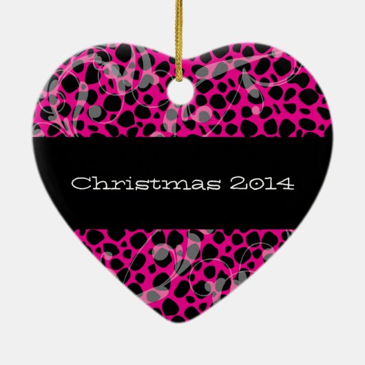 Roze Cheetah-kerstversiering afdrukken Keramisch Ornament (Achterkant)