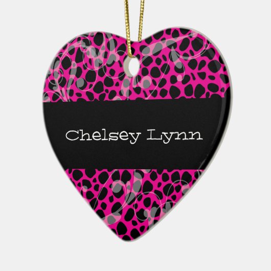 Roze Cheetah-kerstversiering afdrukken Keramisch Ornament (Links)