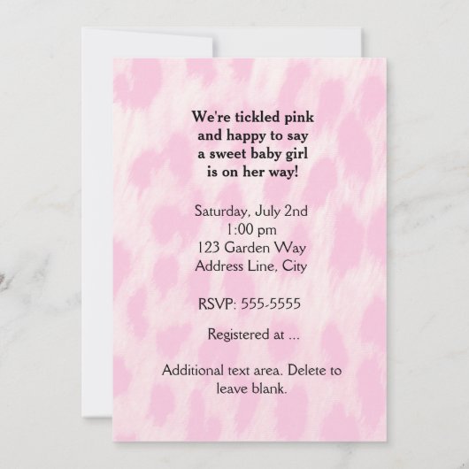 Roze Cheetah Leopard Bow Baby shower Meisje Uitnod Kaart (Achterkant)