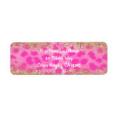 Roze Cheetah Leopard Print Gouden Glitter Trendy Etiket (Voorkant)