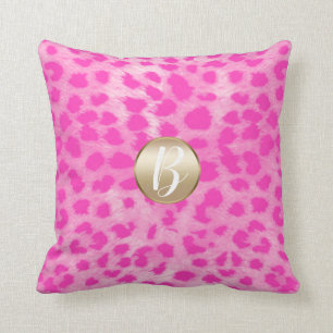 Roze Cheetah Leopard Print Monogram Gold Glitter Kussen