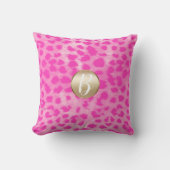 Roze Cheetah Leopard Print Monogram Goud Glitter Kussen (Voorkant)