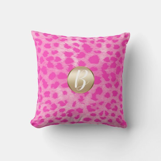 Roze Cheetah Leopard Print Monogram Goud Glitter Kussen (Voorkant)