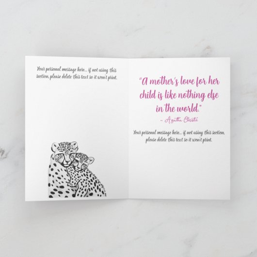 Roze Cheetah Mam + Moederdag met snijtong Kaart (Binnen)