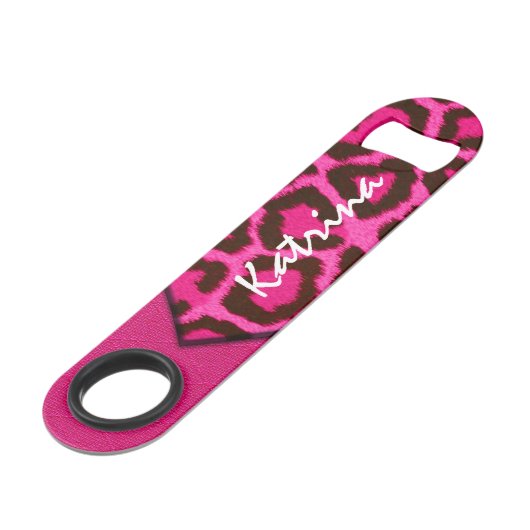 Roze Cheetah Monogram Speed Flessenopener (Achterkant Gekanteld)