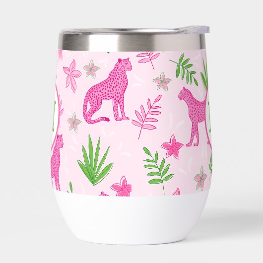 Roze Cheetah Preppy Monogram Roze Achtergrond (Links)