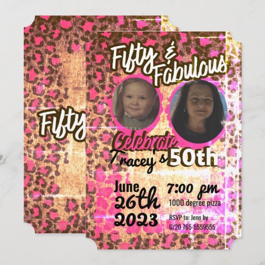 Roze Cheetah print 50e verjaardag Kaart (Voorkant / Achterkant)