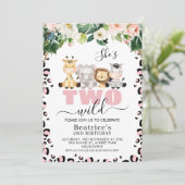 Roze Cheetah Print Cute Two Wild 2e verjaardag Kaart (Staand voorkant)