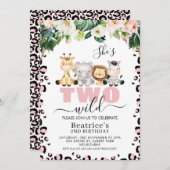 Roze Cheetah Print Cute Two Wild 2e verjaardag Kaart (Voorkant / Achterkant)