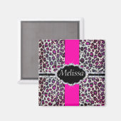 Roze Cheetah Print Diamond Monogram Magneet (Voorkant / Achterkant)