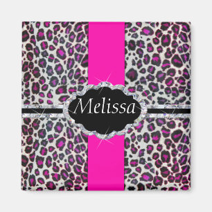 Roze Cheetah Print Diamond Monogram Magneet