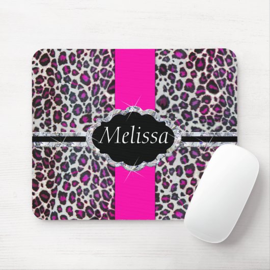 Roze Cheetah Print Diamond Monogram Muismat (Met muis)