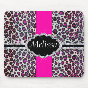 Roze Cheetah Print Diamond Monogram Muismat