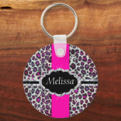 Roze Cheetah Print Diamond Monogram Sleutelhanger (Voorkant)