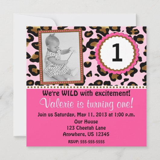 Roze Cheetah Print Girls Birthday Uitnodiging (Voorkant)