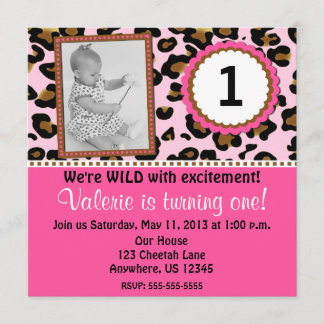 Roze Cheetah Print Girls Birthday Uitnodiging
