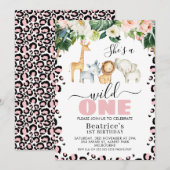 Roze Cheetah Print Girls Wild One Birthday Kaart (Voorkant / Achterkant)