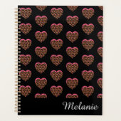 Roze Cheetah Print Hearts Name Patroon Planner (Voorkant)