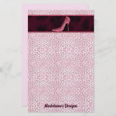 Roze Cheetah Print met naam en pomp Briefpapier (Voorkant / Achterkant)
