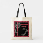 Roze Cheetah Print met naam op zwart Tote Bag (Achterkant)