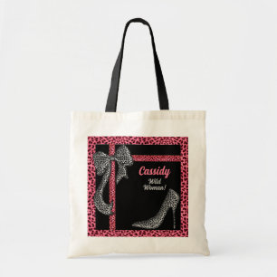 Roze Cheetah Print met naam op zwart Tote Bag