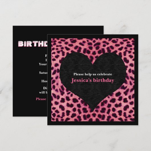 Roze Cheetah Print Party nodiging uit Kaart (Voorkant / Achterkant)