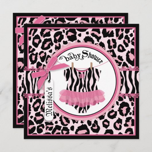 Roze Cheetah Print Rock Star Tutu Baby shower Kaart (Voorkant / Achterkant)
