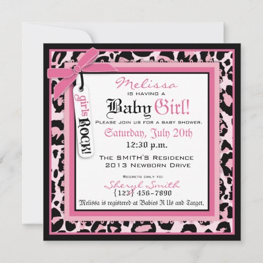 Roze Cheetah Print Rock Star Tutu Baby shower Kaart (Achterkant)
