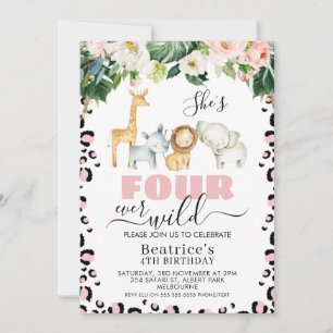 Roze Cheetah print Vier keer op vier jaar Wilde Vi Kaart