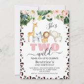 Roze Cheetah Print Ze is twee Wilde 2e verjaardag Kaart (Voorkant)