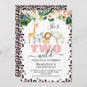 Roze Cheetah Print Ze is twee Wilde 2e verjaardag Kaart (Voorkant / Achterkant)