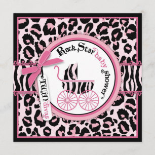 Roze Cheetah Rock Star Baby Carriage Baby shower Kaart
