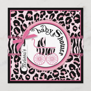 Roze Cheetah Rock Star Baby Carriage Baby shower Kaart