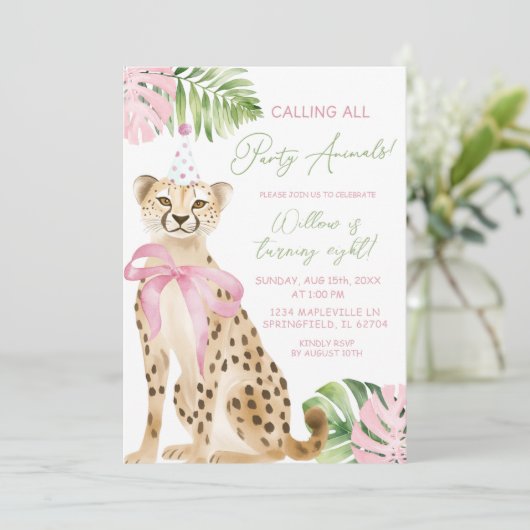 Roze Cheetah savanne meisje verjaardag Kaart (Staand voorkant)