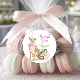 Roze Cheetah savanne meisje verjaardagssticker Ronde Sticker
