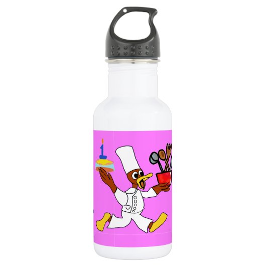Roze Chef Ducky Verjaardag Waterfles (Voorkant)