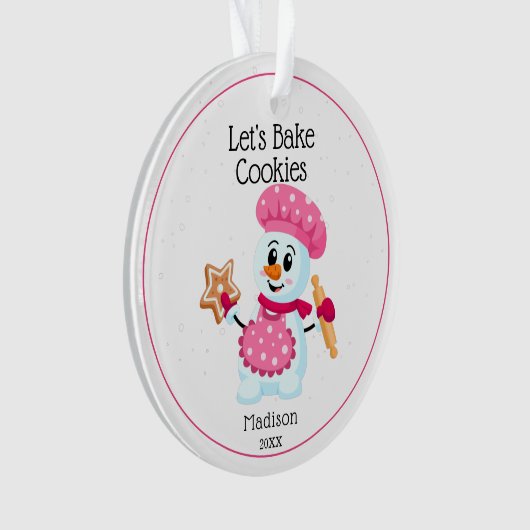 Roze Chef Snowman Cookie Baker Naam Kerstmis Ornament (voorkant)