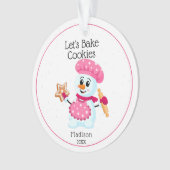 Roze Chef Snowman Cookie Baker Naam Kerstmis Ornament (voorkant)