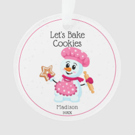 Roze Chef Snowman Cookie Baker Naam Kerstmis Ornament